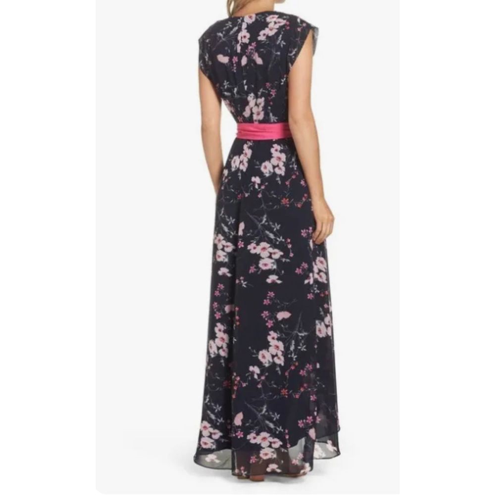 Eliza J High-Low Maxi dress Navy Blue and Cherry Blossom floral Size 10P NWOT - Picture 3 of 12